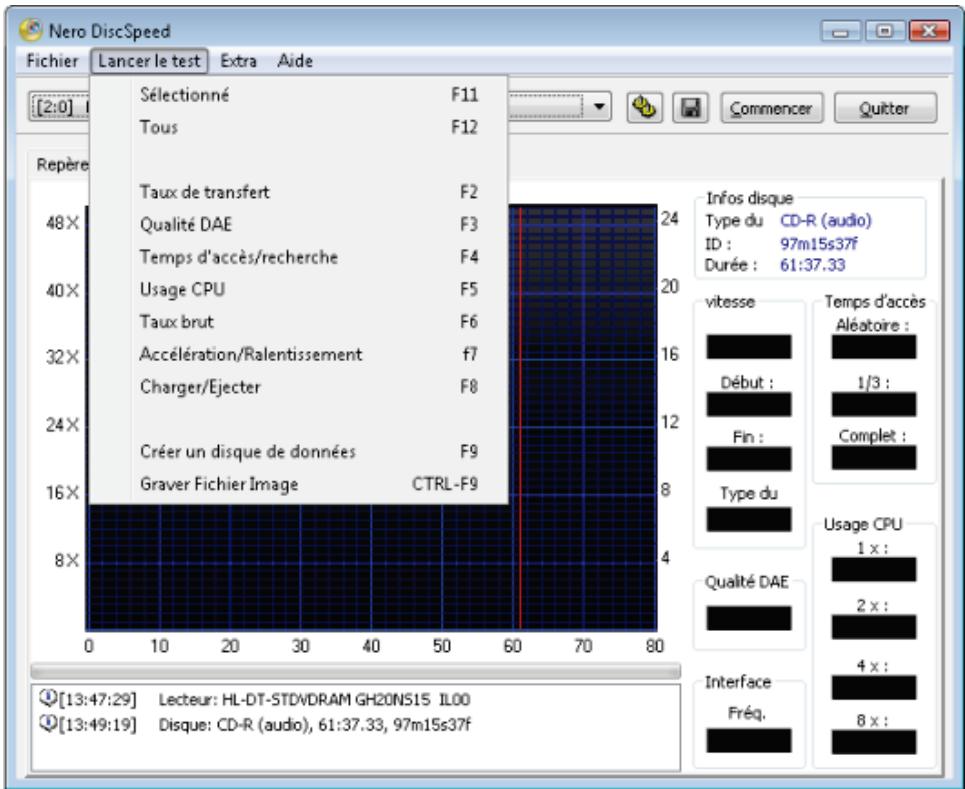 NERO DISCSPEED - Exécution d'un test standard individuel - 1