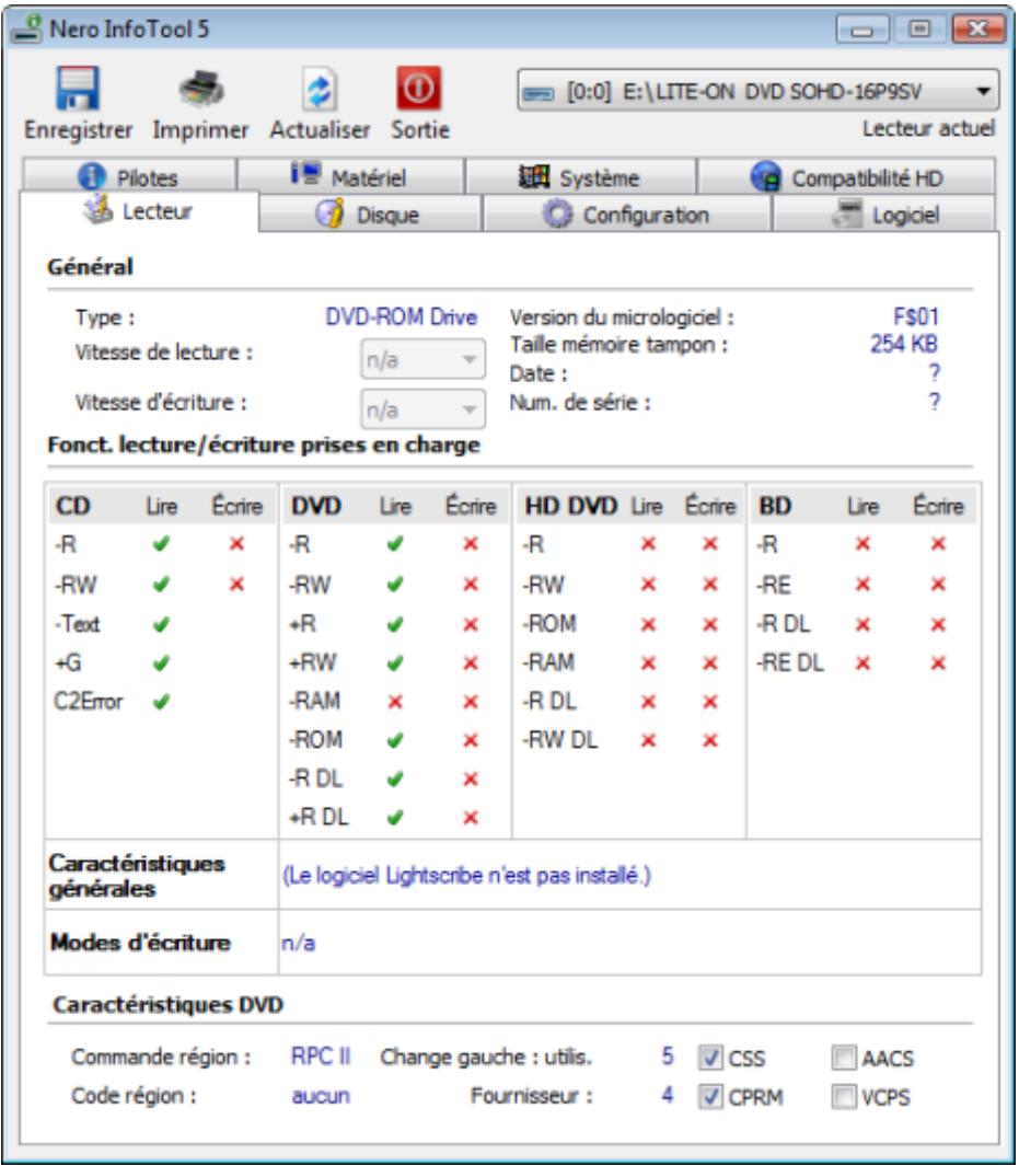 NERO INFO TOOL - Fenêtre Nero InfoTool - 1