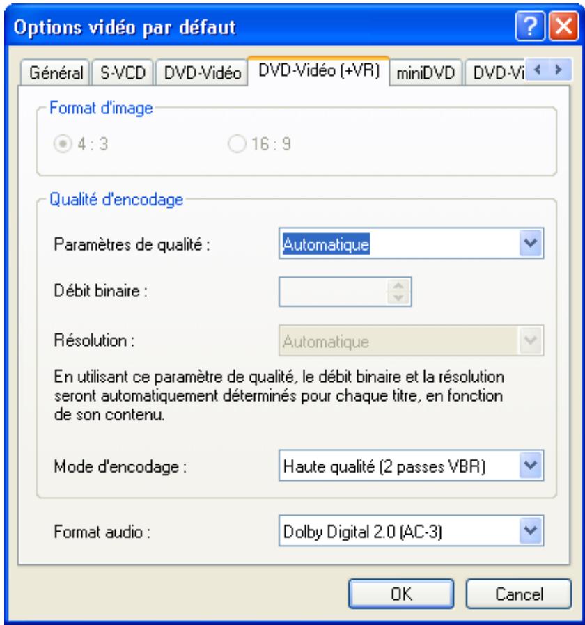 NERO VISION EXPRESS 3 - Bouton 'Options video par défaut' - 2