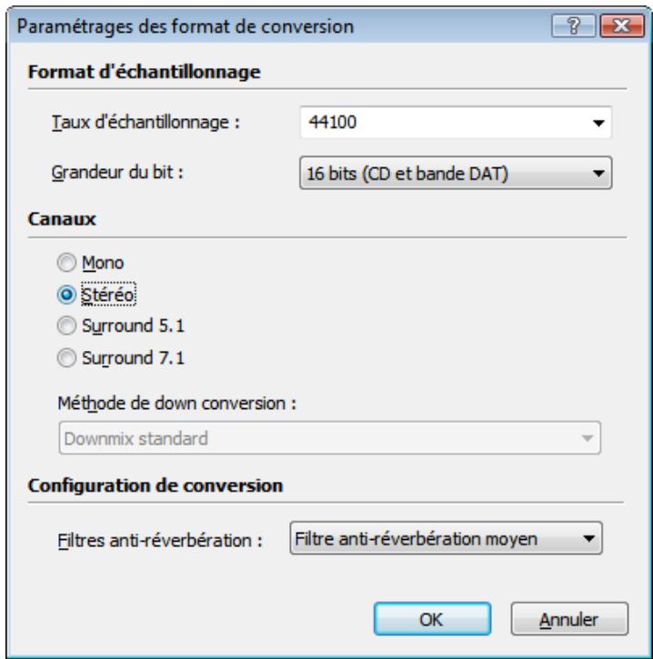 NERO WAVE EDITOR 9 - Fenêtre Paramètres du format d'échantillonnage - 1