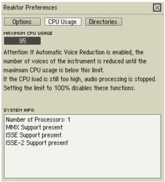 NATIVE INSTRUMENTS REAKTOR 5 - CPU Usage (Utilisation du processeur) - 1