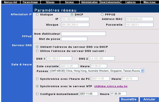 PLUSTEK IPCAM P1100A - Paramètres Réseau - 1