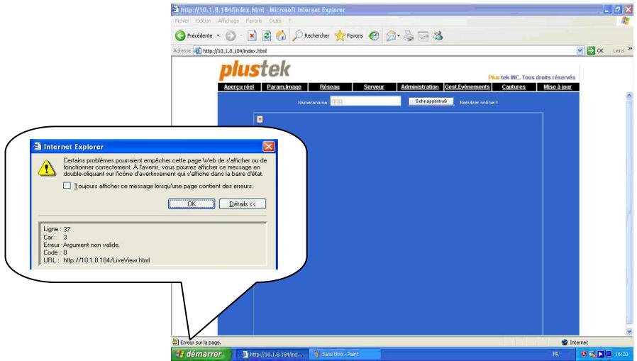 PLUSTEK IPCAM P1100A - Symptôme: - 1