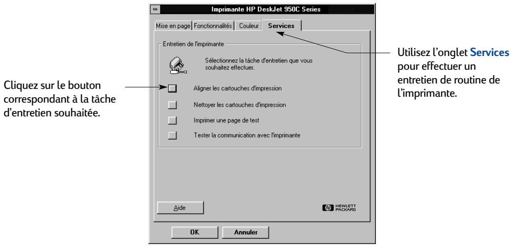 HEWLETT PACKARD 950C - Onglet Services de Windows 3.1x - 1