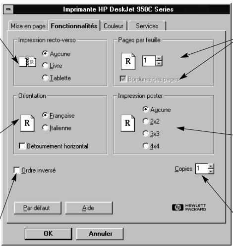 HEWLETT PACKARD 950C - Onglet Fonctionnalités de Windows 3.1x - 1