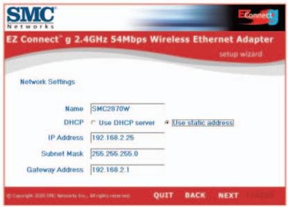 SMC 2870W - Utilisation de l'assistant EZ installation wizard - 10