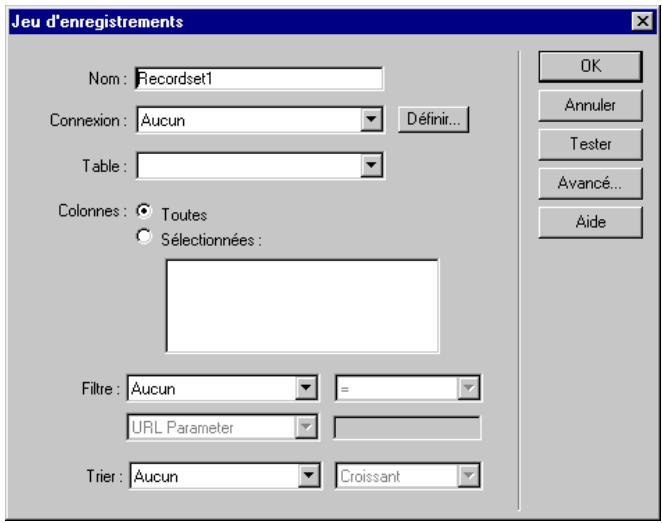 MACROMEDIA DREAMWEAVER MX - Définition d'un jeu d'enregistrements sans utiliser SQL - 1