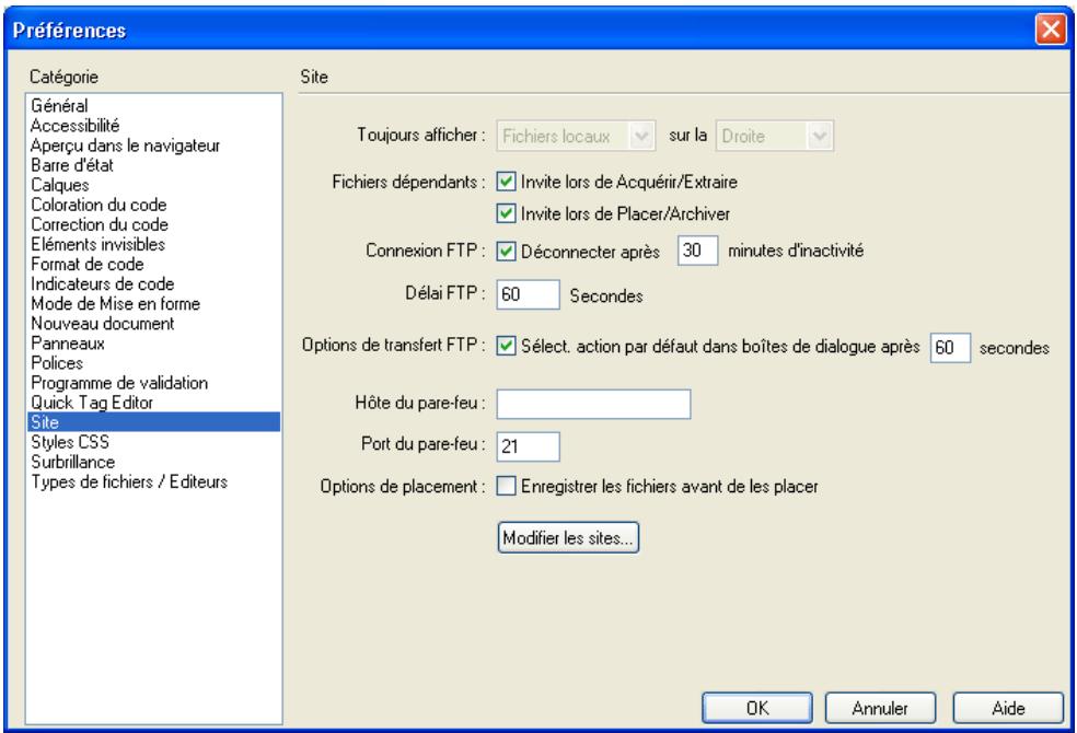 MACROMEDIA DREAMWEAVER MX 6 - Pour modifier la disposition du panneau Site : - 1