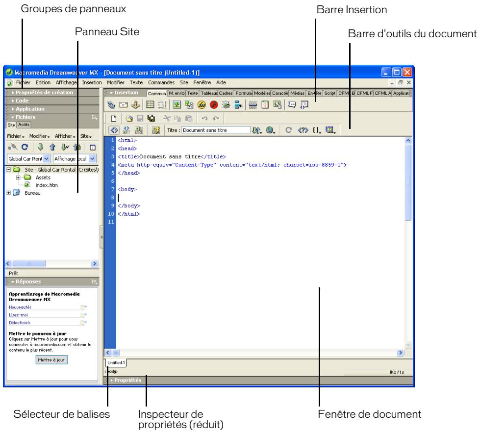 MACROMEDIA DREAMWEAVER MX 6 - A propos de l'espace de travail Dreamweaver MX intégré (sous Windows uniquely) - 2