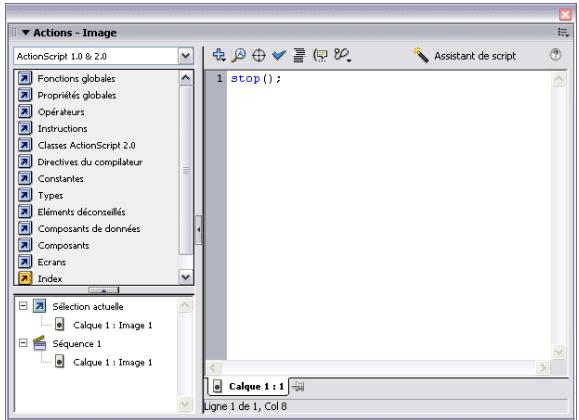 MACROMEDIA STUDIO 8-DCOUVERTE DE STUDIO 8 - Présentation du panneau actions - 1