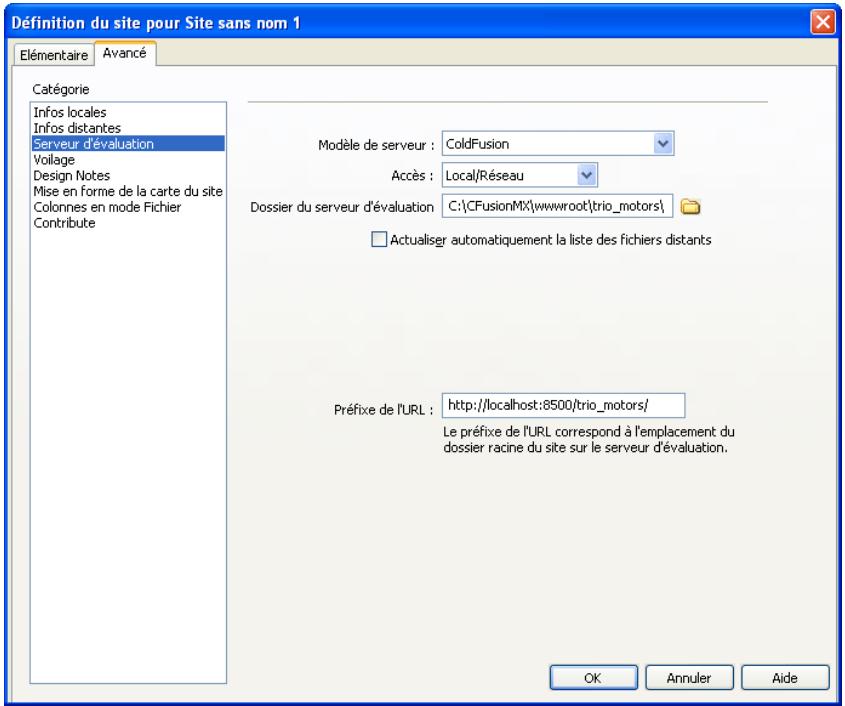MACROMEDIA STUDIO MX 2004-A LA DCOUVERTE DE STUDIO MX - Pour spécifier un dossier dans lequel traiter les pages dynamiques : - 1