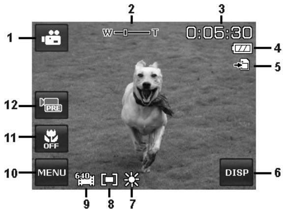 AGFAPHOTO COMPACT 103 - Mode d'enregistrement - Disposition de l'écran en mode Video - 1