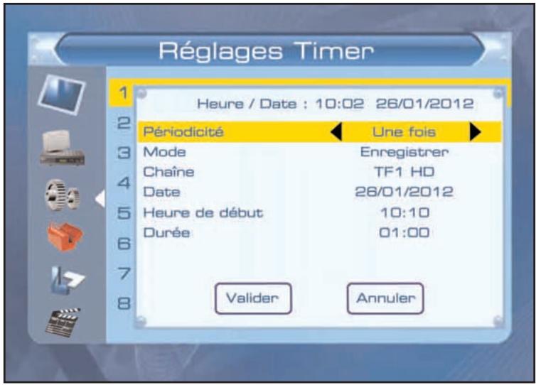SERVIMAT TNT63HDU - CONFIGURATION SYSTEME (menu Réglages Timer pour programmer un enregistrement) - 1