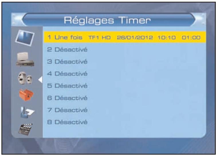 SERVIMAT TNT63HDU - CONFIGURATION SYSTEME (menu Réglages Timer pour supprimer un enregistrement) - 1