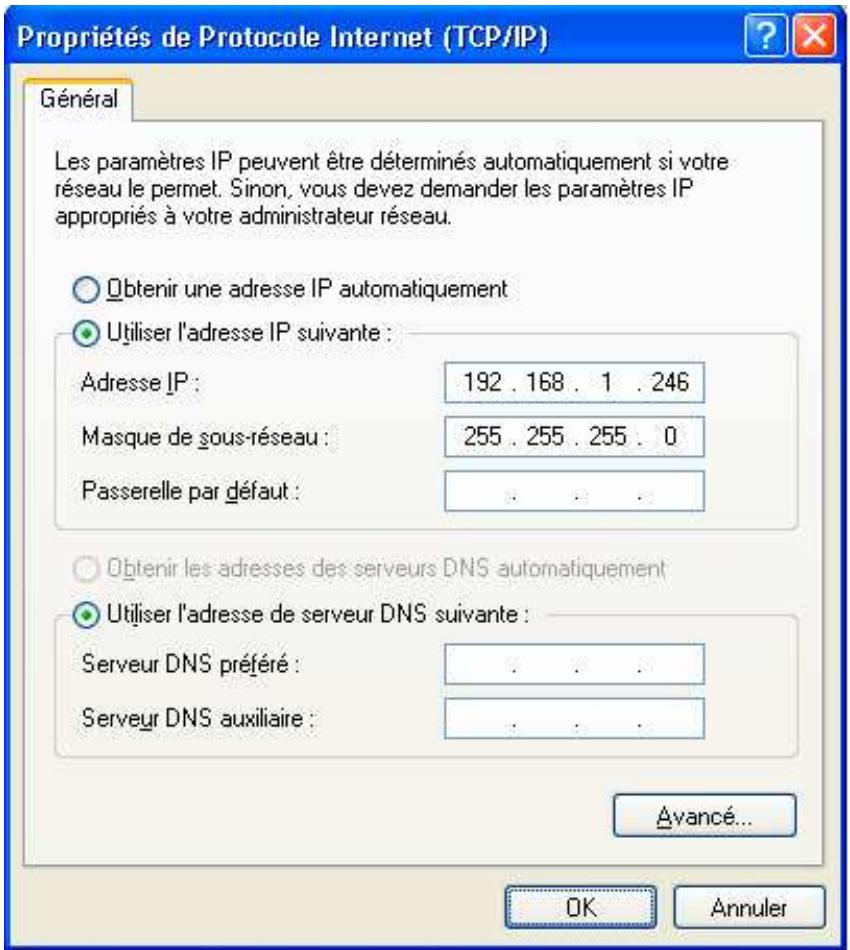 COMET LABS WN598 - Sélectionnez utilisation de l'adresse IP suivante. - 1