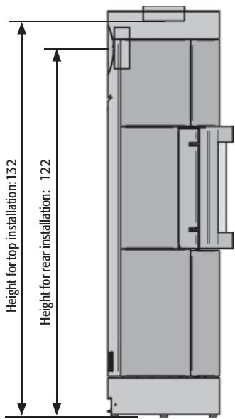 Height for top installation: 132 Height for rear installation: 122