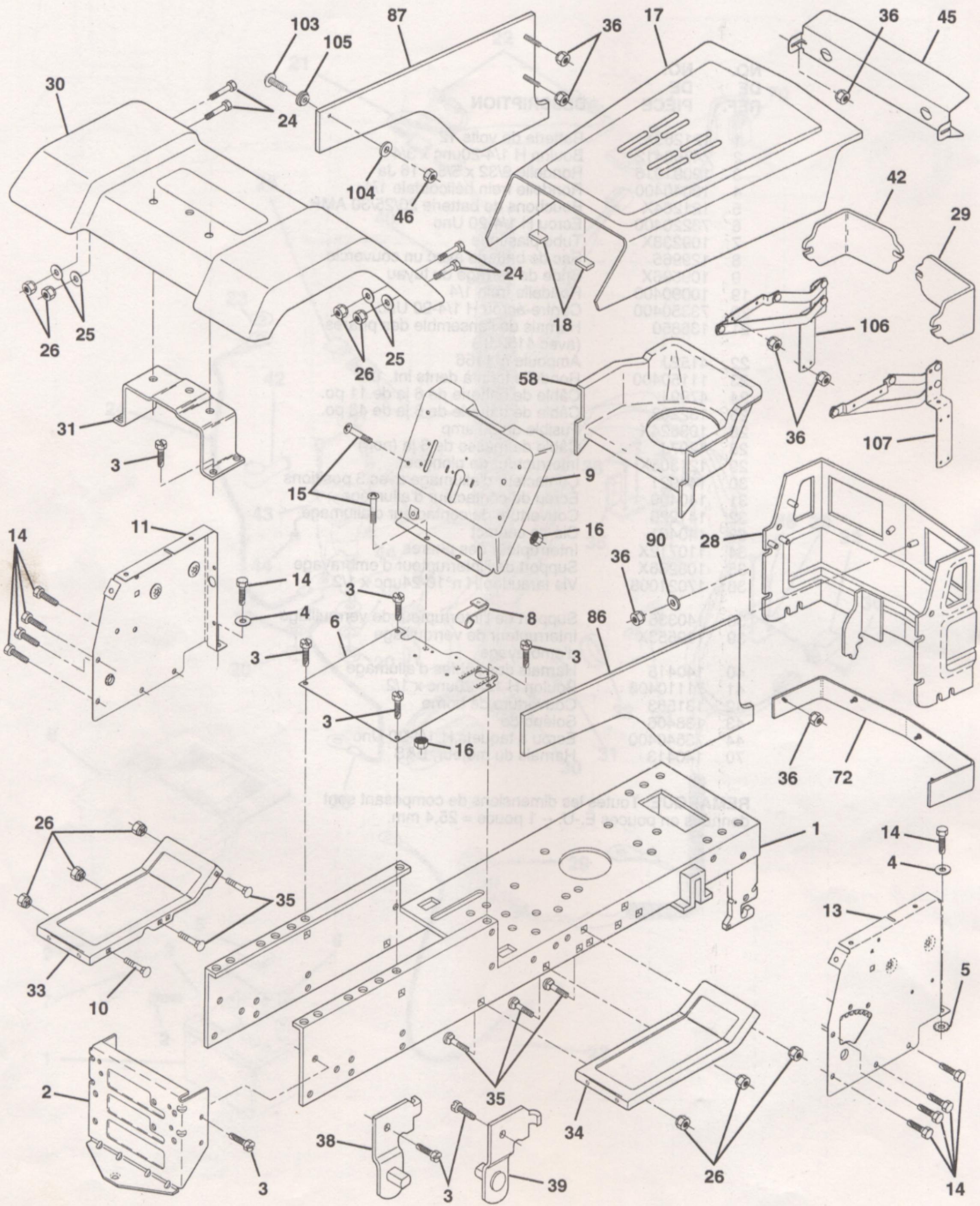 AYP BM1238B - Titre corrigé : Tracteur de 12,5 C. V. de 42 po. -- Numéro de modèle BM1238B châssis et enceintes - 1