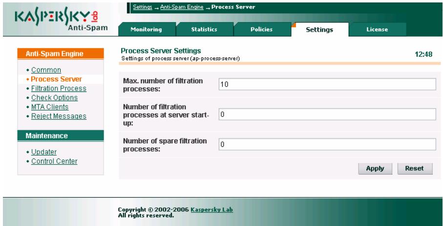 KASPERSKY ANTI-SPAM FOR LINUX - Paramètres de fonctionnement du processus maître de filtrage - 1