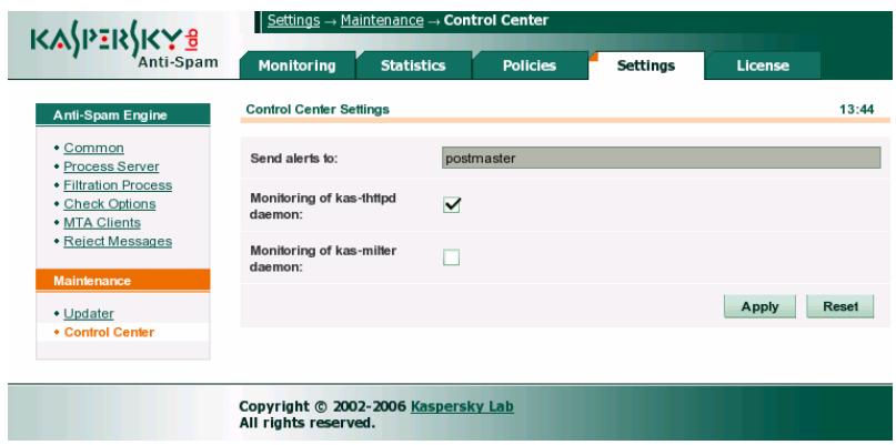 KASPERSKY ANTI-SPAM FOR LINUX - Configuration du Centre d'administration - 1