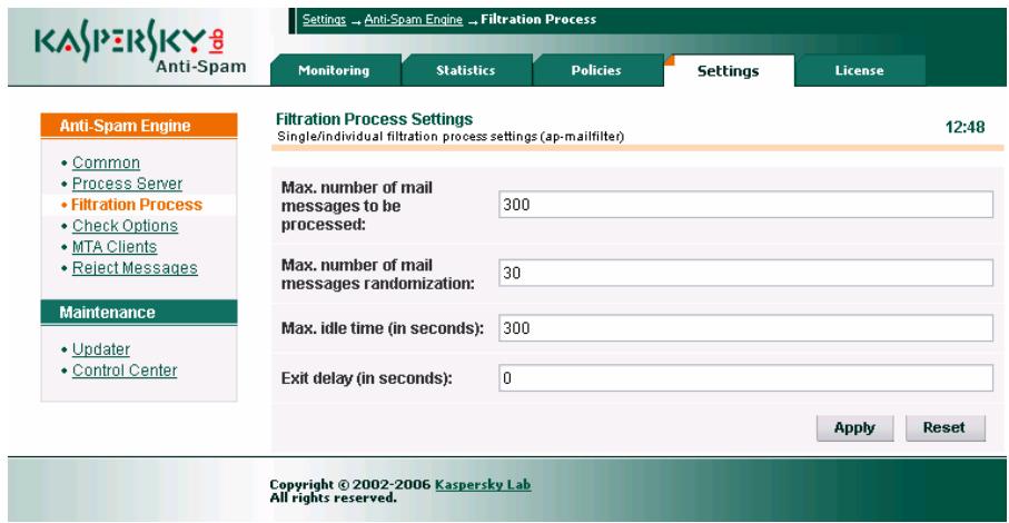 KASPERSKY ANTI-SPAM FOR LINUX - Paramètres des processus de filtrage - 1