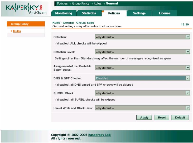 KASPERSKY ANTI-SPAM FOR LINUX - Administration de la(Strategie de) filtrage de groupe - 1