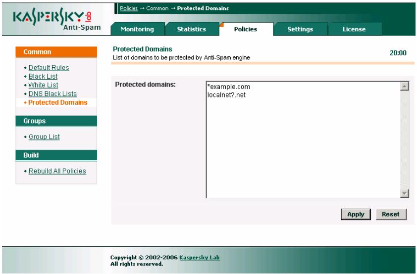 KASPERSKY ANTI-SPAM FOR LINUX - Administration de la liste des domaines protégés - 1