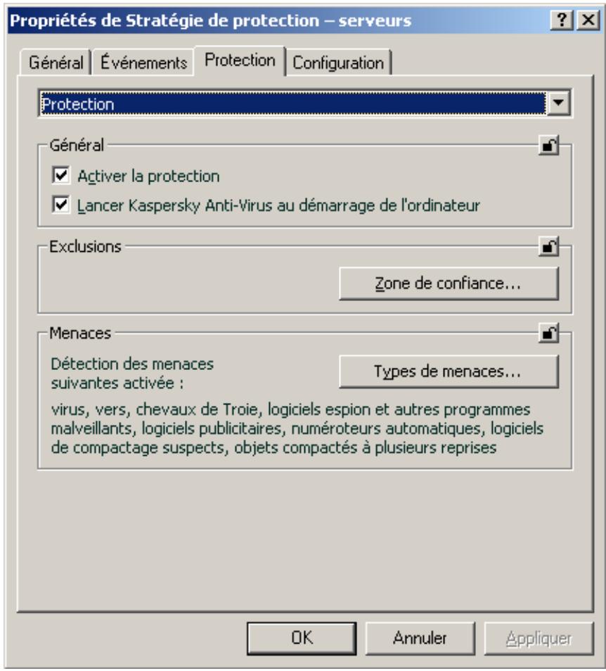 KASPERSKY ANTI-VIRUS FOR WINDOWS SERVER - CONFIGURATION DE LA STRATEGIE - 1
