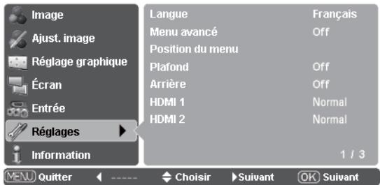 LOGICOM-SANYO PLV-Z2000 - Menu Reglages - 1