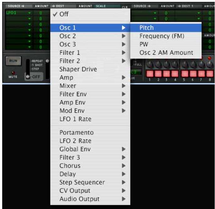 PROPELLERHEAD REASON 4 - Sélectionnez "Osc 1" dans le menu puis "Pitch" dans le sous-menu. - 1
