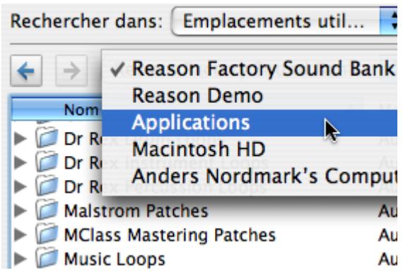 PROPELLERHEAD REASON 4 - Menu pop-up d'emplacements - 1