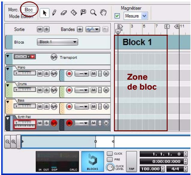 PROPELLERHEAD REASON 5 - Cliquez sur le bouton Bloc dans la barre d'outils pour passer en mode Bloc. - 1