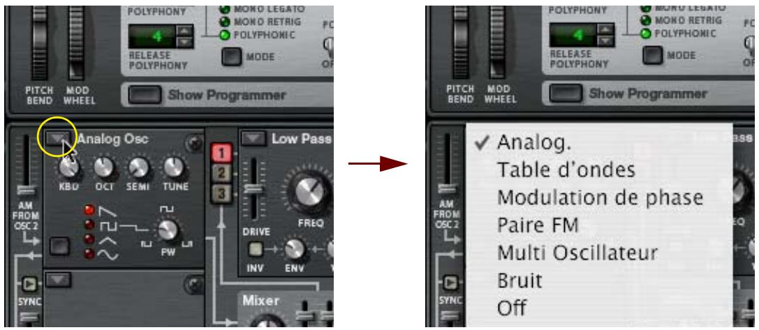 PROPELLERHEAD REASON 5 - Cliquez sur la flèche de pop-up dans le coin supérieur gauche de l'emplacement de l'oscillateur 2 et Sélectionnez y un second oscillateur à partir du menu pop-up. - 1