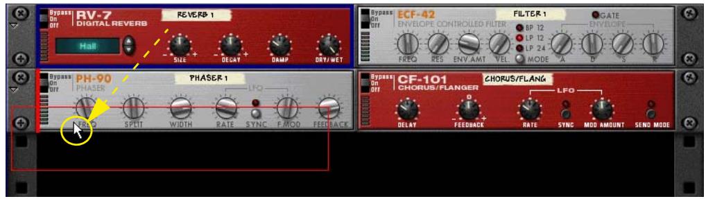 PROPELLERHEAD REASON 5 - En Maintenant le bouton de la souris enforcé, faites glisser le ou les module(s) vers la nouvelle destination dans le rack. - 1