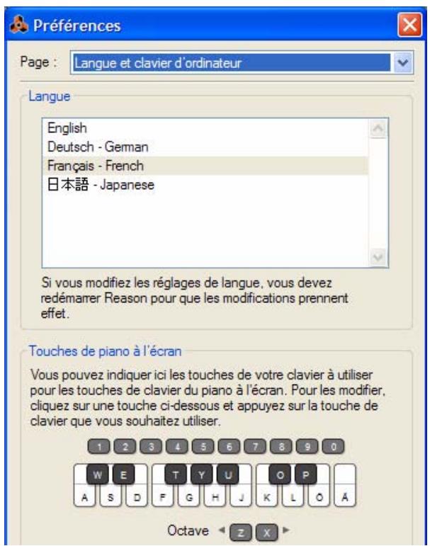 PROPELLERHEAD REASON 5 - Preférences - Langue et clavier d'ordinateur - 1