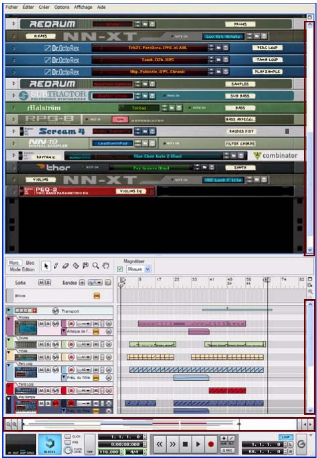PROPELLERHEAD REASON 5 - Défilament à l'aide des barres de défilament et du navigateur de morceaux - 1