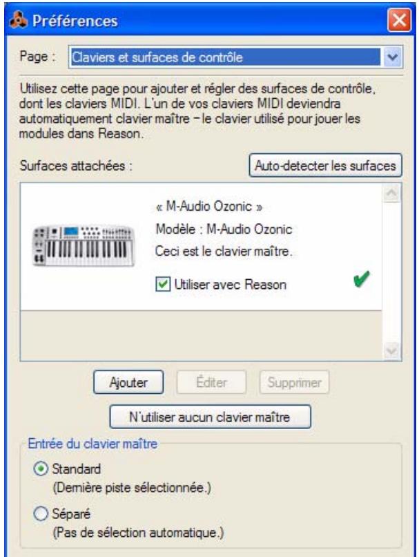 PROPELLERHEAD REASON 5 - Préférences - Claviers et surfaces de contrôle - 1