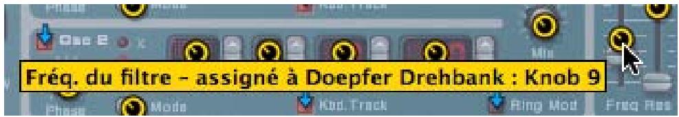 PROPELLERHEAD RECORD - Si vous placez le pointeur de la souris sur un paramètre assigné de façon standard, une bulle apparaitra affichtant àquel contrôleur de la surface de contrôle le parametre du module est assigné. - 1