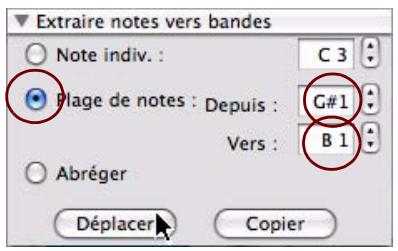 PROPELLERHEAD RECORD - Définissez les notes à déplacer vers le panneau « Extraire des notes vers des bandes » de la fenêtre Outils. - 1