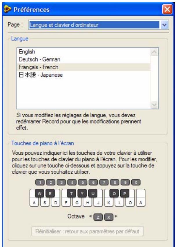 PROPELLERHEAD RECORD - Preférences - Langue et clavier d'ordinateur - 1