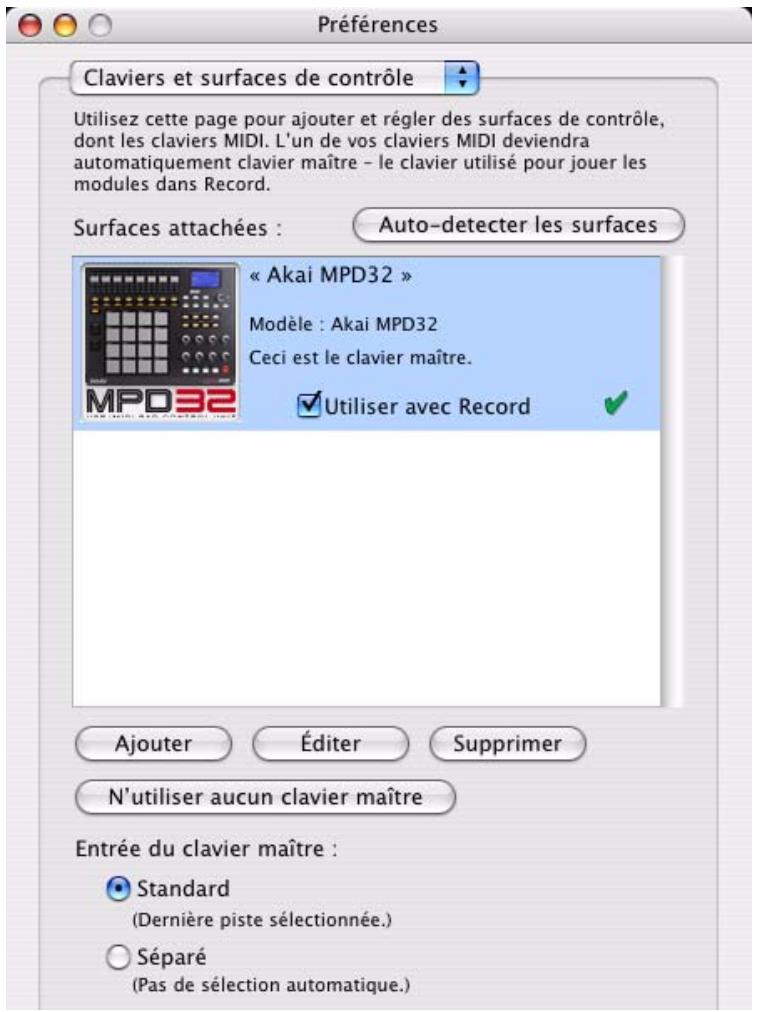 PROPELLERHEAD RECORD - Préférences - Claviers et surfaces de contrôle - 1