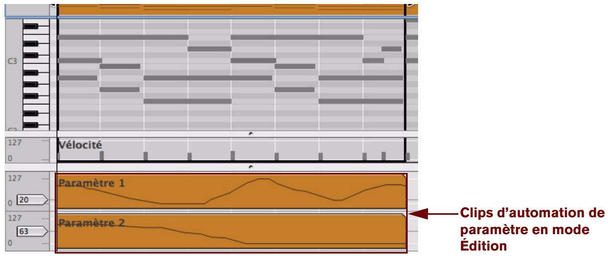 PROPELLERHEAD RECORD - Passez en mode Édition et sélectionnez la piste qui contient l'automation de paramètre que vous souhaitez éditer. - 1