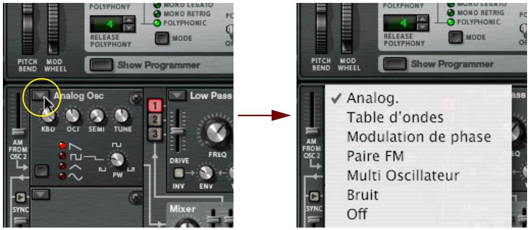 PROPELLERHEAD RECORD - Cliquez sur la flèche dans le coin supérieur gauche de l'emplacement d'Oscillateur 2 pour faire apparaitre un menu et Sélectionnez y un second oscillateur. - 1
