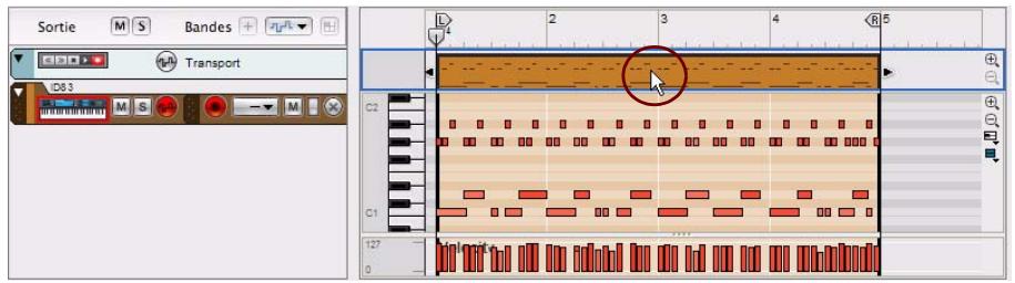 PROPELLERHEAD RECORD - Cliquez sur la vue générale du clip pour activer la fonction « Extraire des notes vers des bandes » - 1