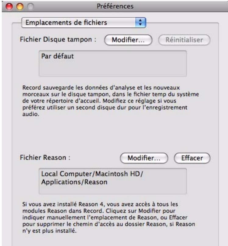 PROPELLERHEAD RECORD - Preférences - Emplacements de fichiers - 1
