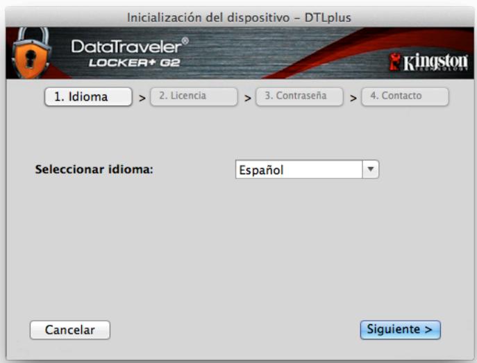 KINGSTON DATATRAVELER LOCKER G2/DTLPG2 - Inicialización del dispositivo (entorno de MAC) - 1