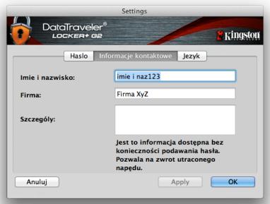 KINGSTON DATATRAVELER LOCKER G2/DTLPG2 - Polecenie DTL+ G2 Settings (Ustawenia pamięci DTL+ G2) - 3