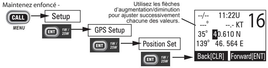 UNIDEN UM415 - REMARQUE: Assurez-vous que toute position entrée manuelle soit correcte. Si vous entrez la mauvaise position et faites par la suite un appel de détresse ASN, vous direz à la Garde côtière de regarder au mauvais endroit. - 1
