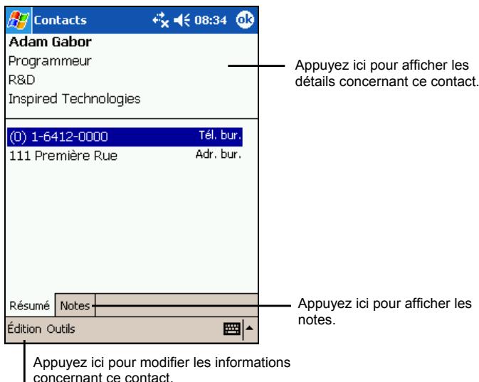 YAKUMO DELTA 300 GPS - Utilisation de l'écran Résumé des Contacts - 1