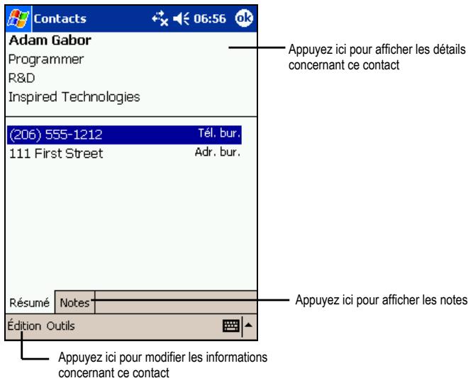 YAKUMO PDA DELTA 400 - Utilisation de l'écran Résumé des Contacts - 1