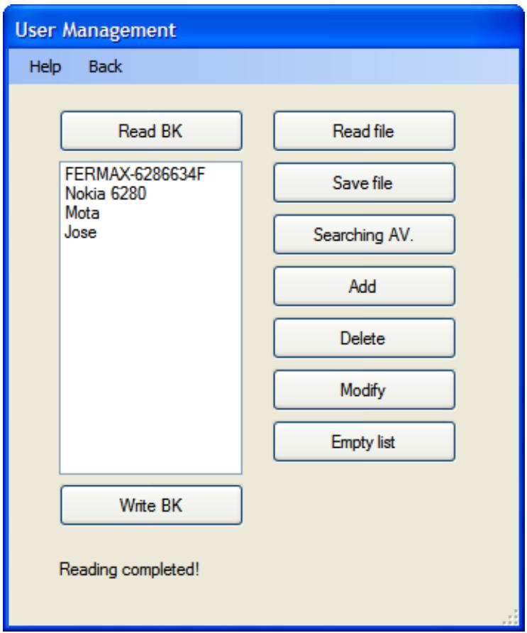 FERMAX BLUETOOTH PC-PDA - Gestion des utilisateurs - 1